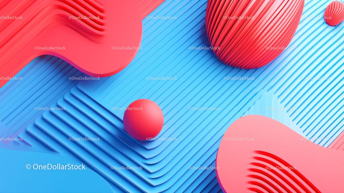 Żywe abstrakcyjne kształty geometryczne 3D w kolorze czerwonym i niebieskim