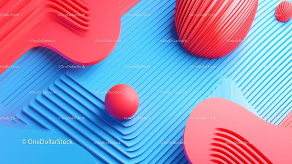 Żywe abstrakcyjne geometryczne kształty 3D w czerwieni i niebieskim