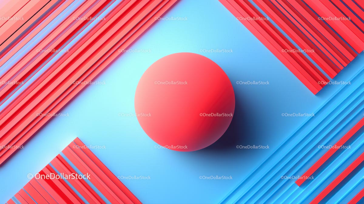 Abstrakcyjna czerwona kula na niebieskim tle geometrycznym