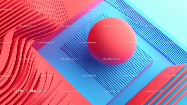 Vibrant 3D Geometric Composition with Red Sphere