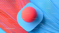 Vibrant Red Sphere on Dynamic Blue Abstract Background