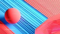 Abstract Red Sphere on Blue and Red Geometric Background