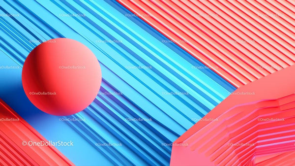 Abstract Red Sphere on Blue and Red Geometric Background