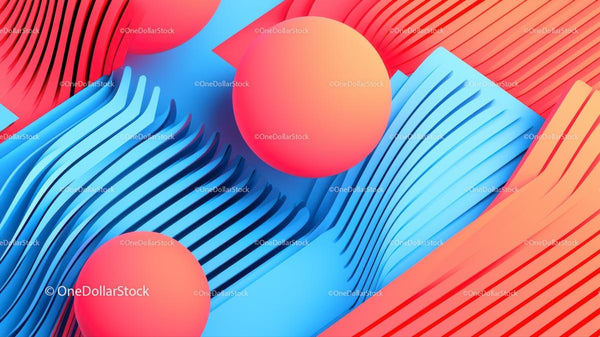 Żywy abstrakcyjny projekt 3D z niebieskimi i czerwonymi kształtami geometrycznymi