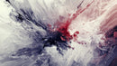 Dynamic Abstract Painting with Vibrant Red and Black Swirls