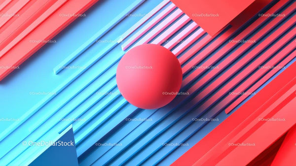 Żywe 3D geometryczne kształty w czerwieni i niebieskim