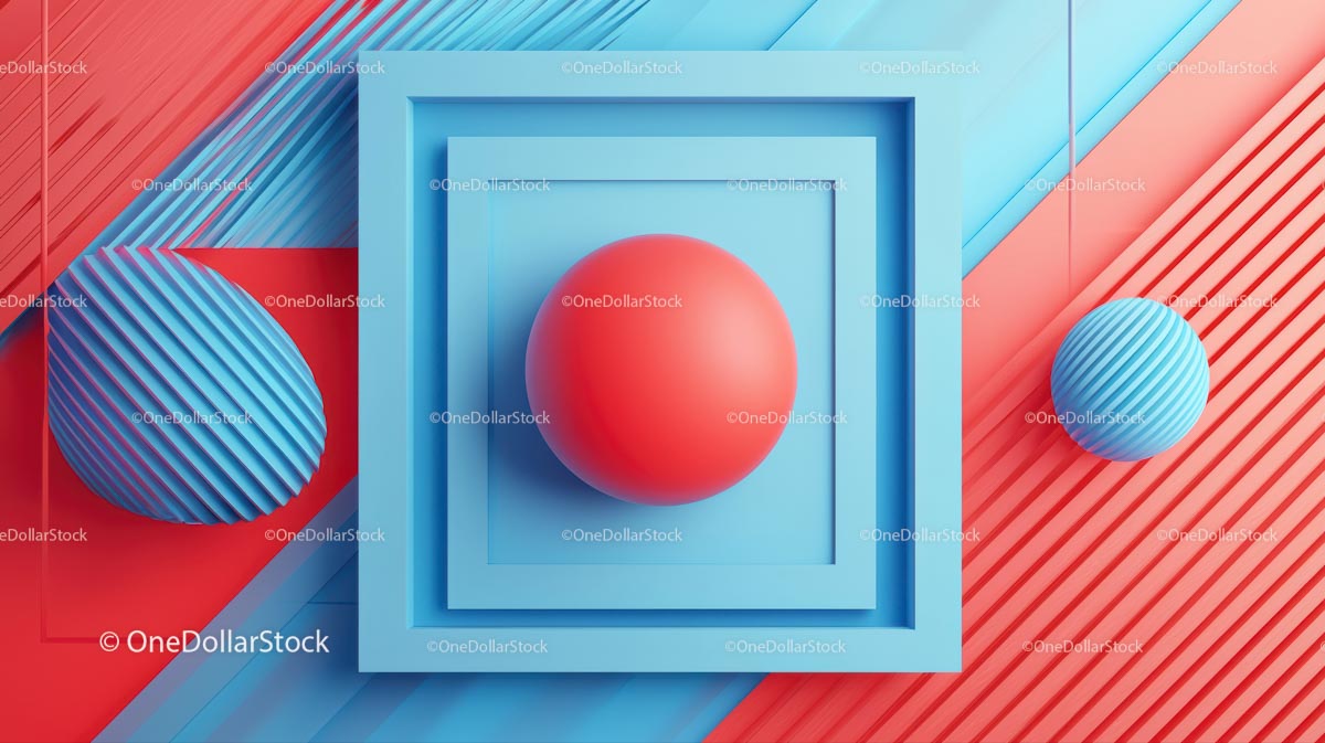 Abstrakcyjna kompozycja geometryczna w kolorze czerwonym i niebieskim