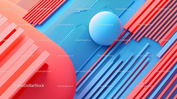 Vibrant Blue and Red Geometric Design with Sphere