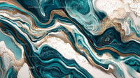 Abstract Fluid Art with Turquoise Swirls and Gold Accents