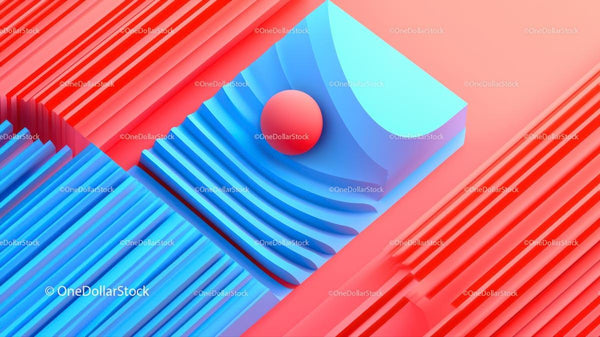 Żywe geometryczne abstrakcje 3D w odcieniach czerwieni i niebieskiego