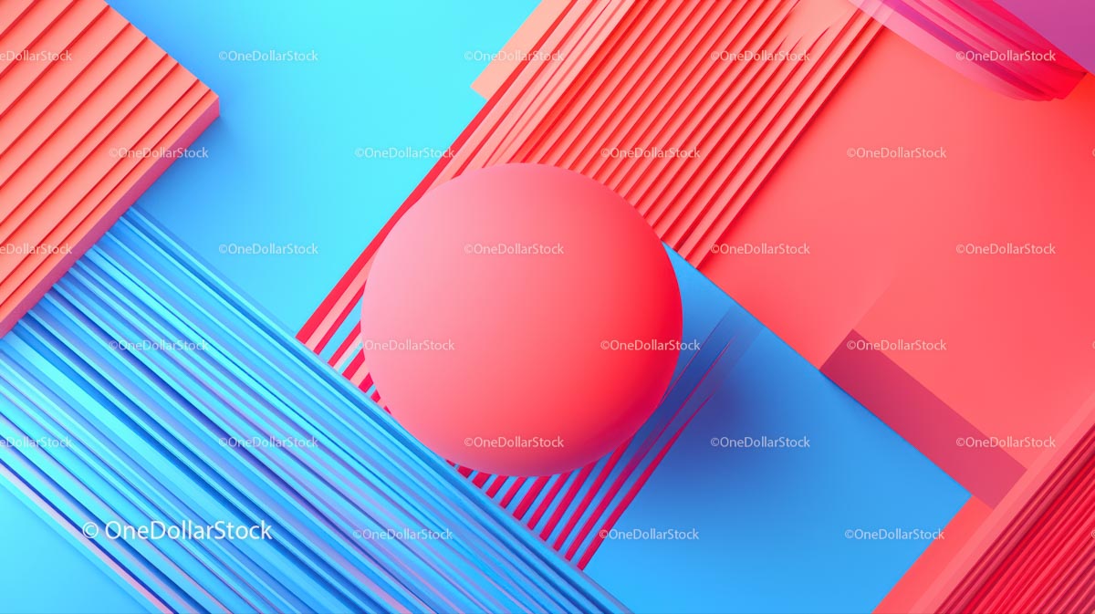 Żywa czerwona kula na geometrycznym niebieskim tle