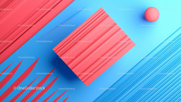 Żywe 3D geometryczne kształty w czerwono-niebieskim kontraście