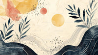 Abstract Botanical Watercolor with Geometric Elements