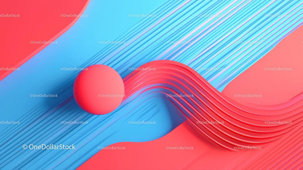 Dynamic Red Sphere on Blue Wavy Abstract Background