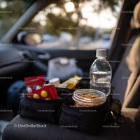 Travel Essentials with Snacks and First Aid Kit in Car