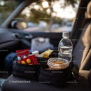 Organized Car Interior with Travel Snacks and Essentials