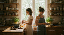 Two Women Cooking Together in Bright Kitchen