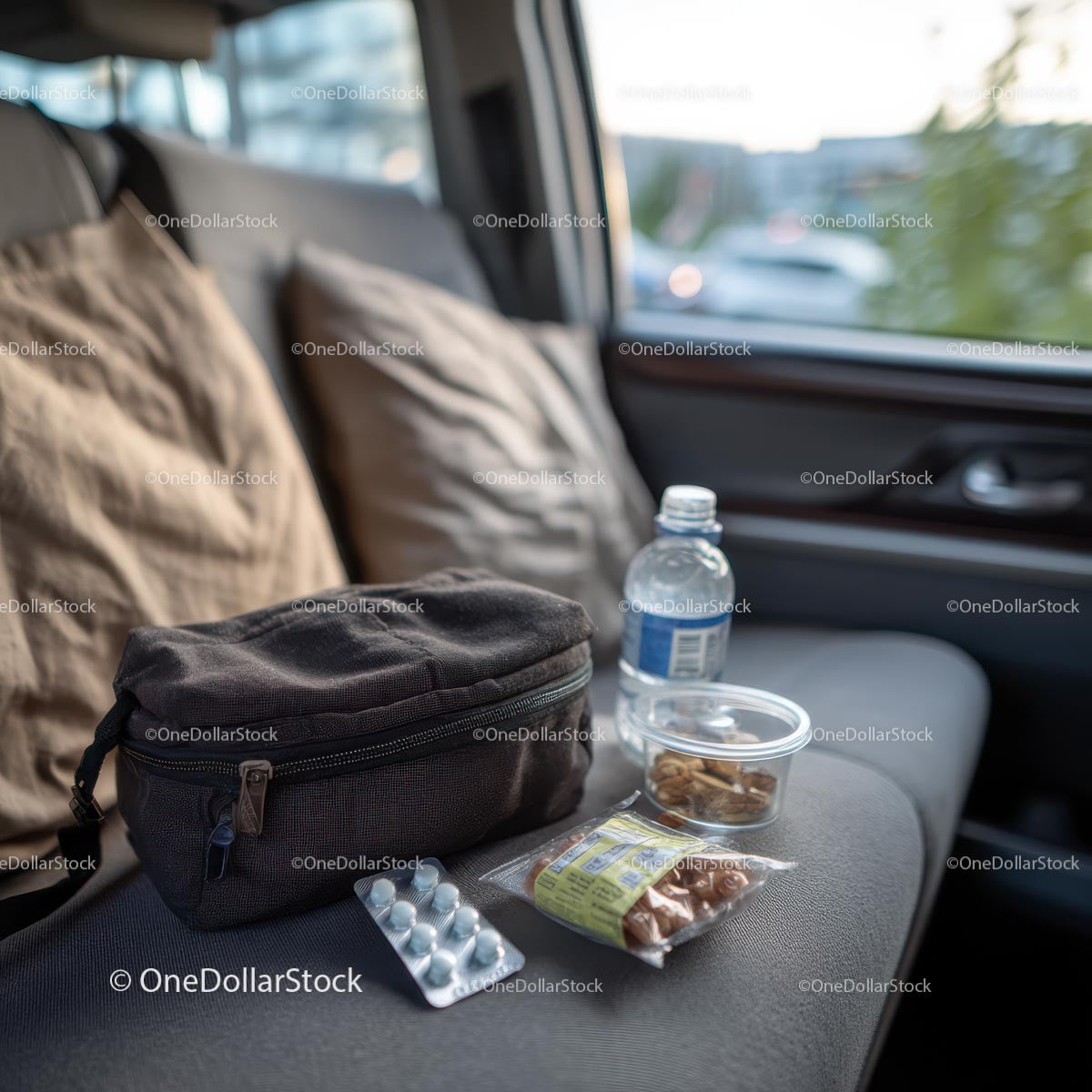 Travel Essentials on a Car Seat for Comfort