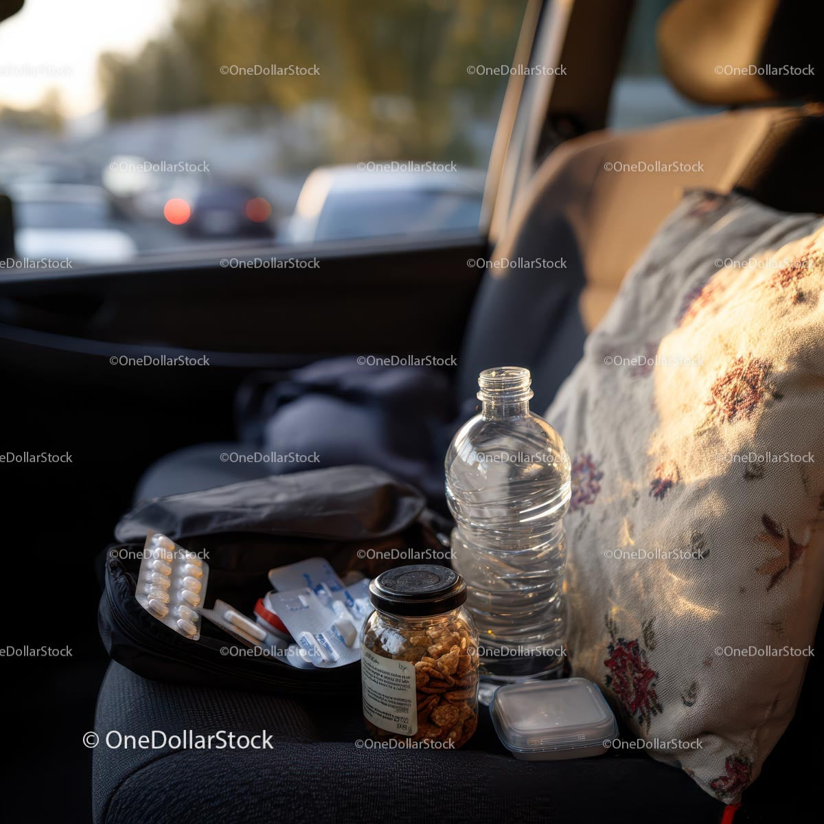 Organized Travel Essentials on a Car Seat