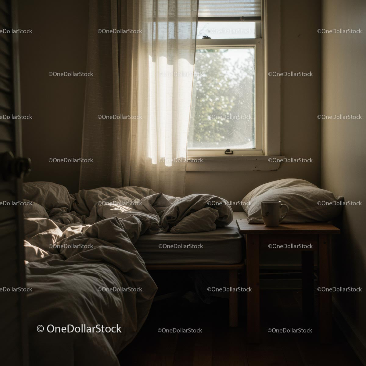 Cozy Bedroom with Morning Light and Unmade Bed
