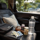 Travel Essentials with Snacks and First Aid Kit in Car