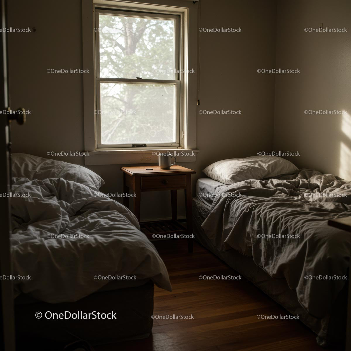 Cozy Bedroom with Morning Light and Unmade Beds