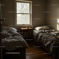 Cozy Bedroom with Morning Light and Unmade Beds