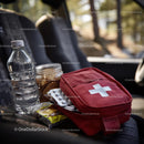 Travel Essentials with Snacks and First Aid Kit in Car
