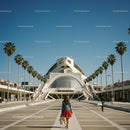 Urban Stroll by Modern Architectural Building with Palm Trees