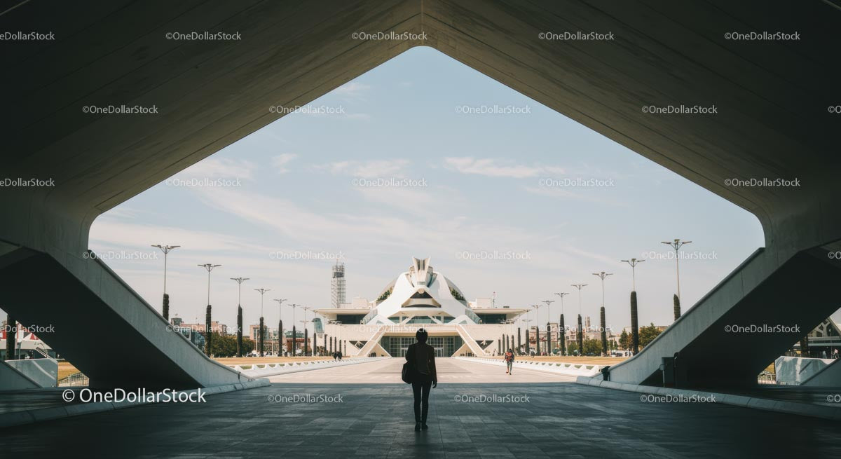 Sylwetka wśród nowoczesnej architektury i geometrycznego wzornictwa