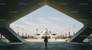 Silhouette Amidst Modern Architecture and Geometric Design