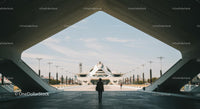 Silhouette Amidst Modern Architecture and Geometric Design