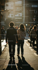 People Walking in Sunlit Urban Street during Golden Hour