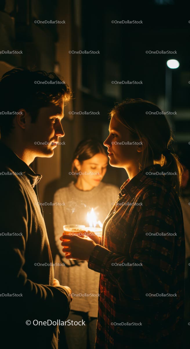 Intimate Candlelit Moment Between Young Couple at Night