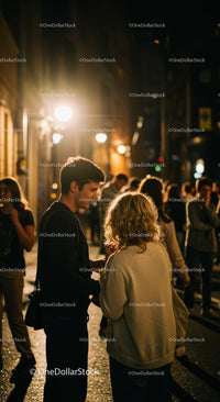 City Nightlife Scene with Young Couple Conversing