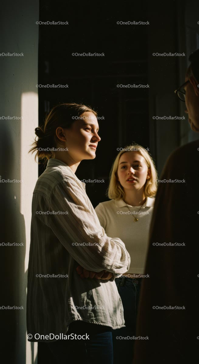 Sunlit Conversation Among Friends Indoors
