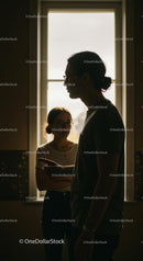 Silhouettes of Friends in Conversation by Sunlit Window