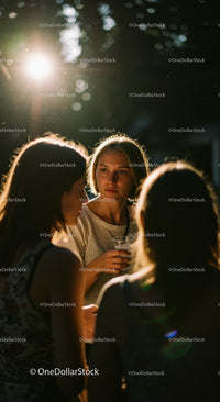Young Adults Socializing Outdoors During Golden Hour
