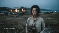 Pensive Woman Holding Yellow Wildflowers at Dusk