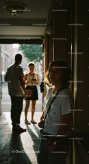 Young Adults in Sunlit Urban Corridor