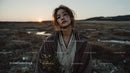 Pensive Woman Holding Yellow Wildflowers at Dusk