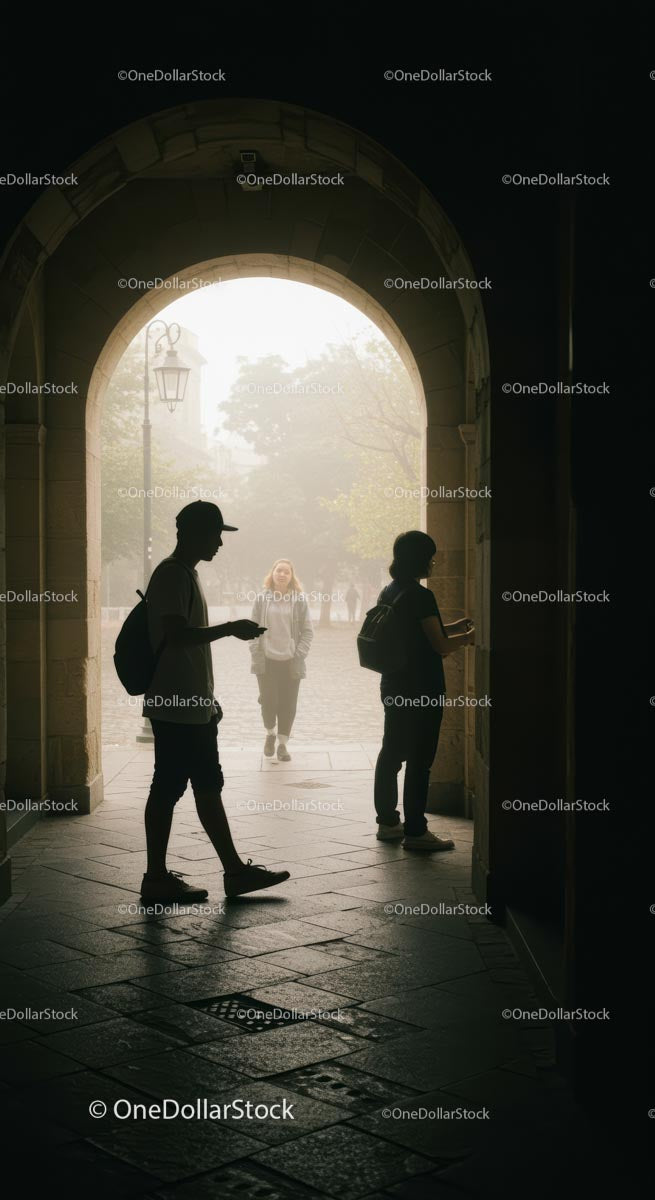Silhouette of a Young Couple Enjoying a City Night Scene