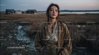 Pensive Woman Holding Yellow Wildflowers at Dusk