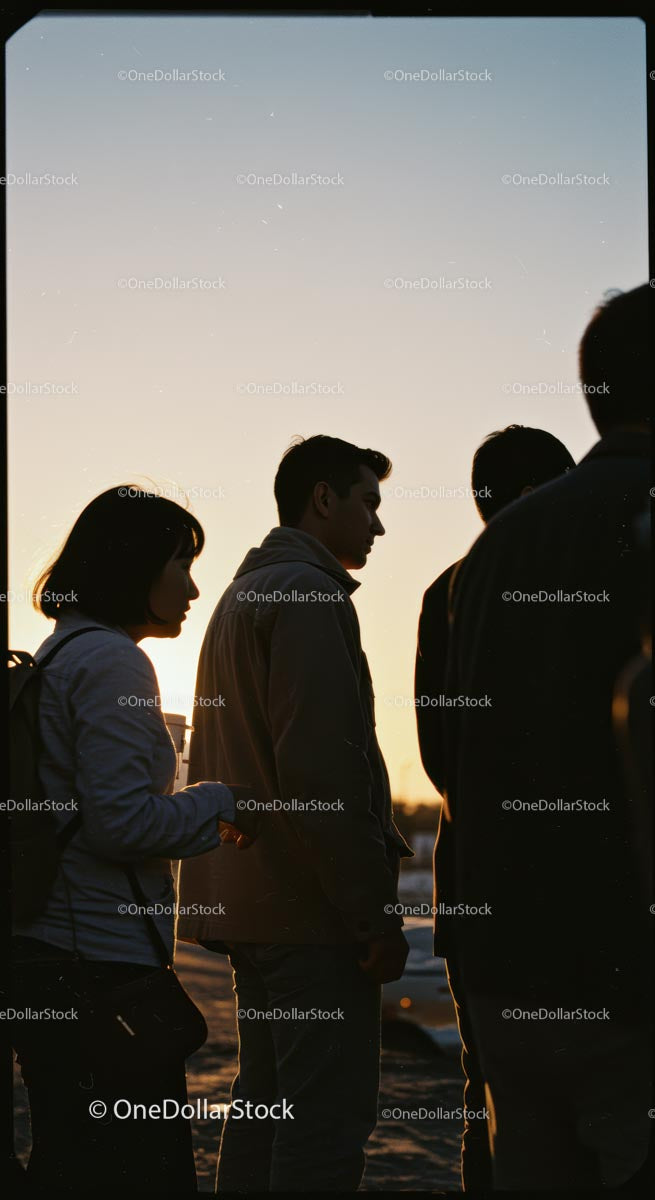 Silhouetted Group of People at Sunset