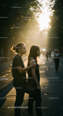 Couple Strolling in the Warm Glow of Sunset