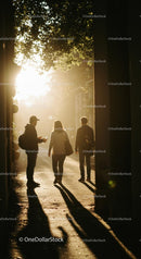 Silhouettes of People Walking During Golden Hour