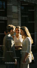Young Friends Engaging in Lively Conversation Outdoors