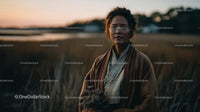 Pensive Woman Holding Yellow Wildflowers at Dusk