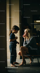 Mother and Child Engaged in Thoughtful Conversation Indoors