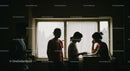 Silhouettes in Discussion by Sunlit Window